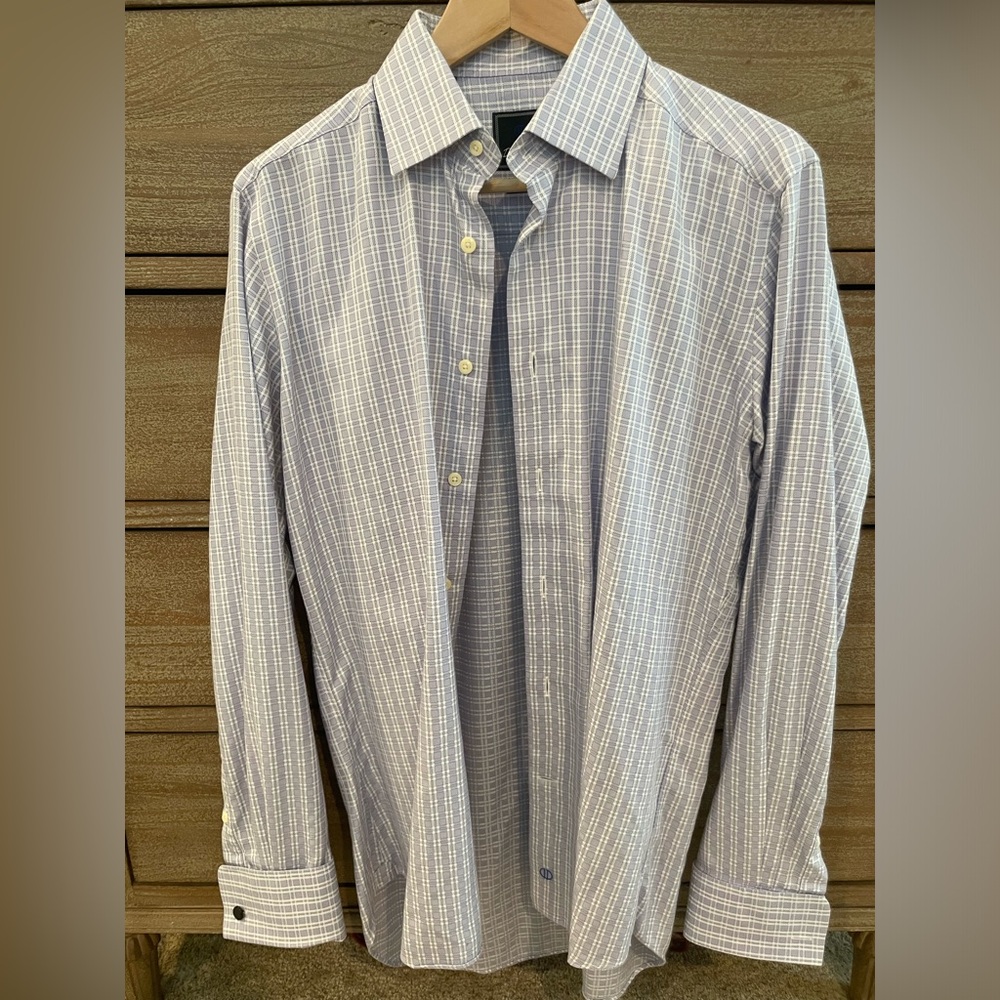 DAVID DONAHUE Cotton Dress Shirt Trim Fit French Cuff Blue 15.5